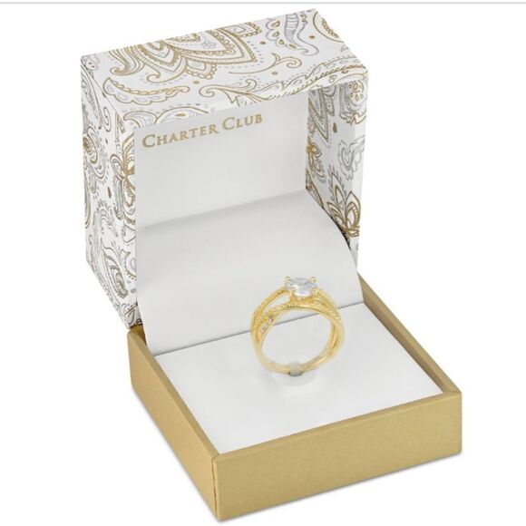 NWT Charter Club Gold-Tone Cubic Zirconia Overlap Open Ring size 7 - Picture 1 of 5